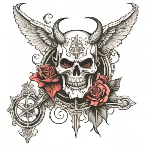 god the devil and the cross made tattoo design idea