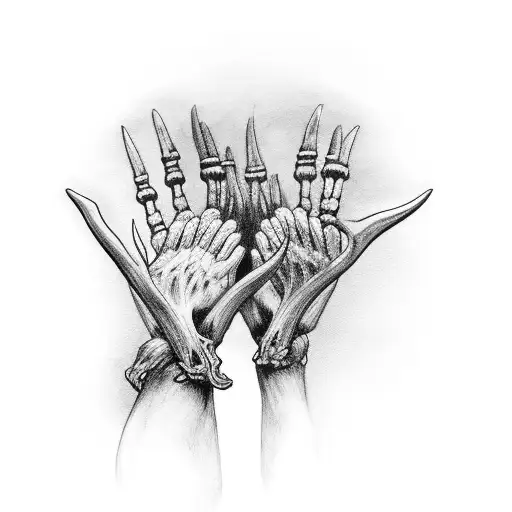 A psychological concept represented by a skeletal hand holding a moose antler tattoo design idea