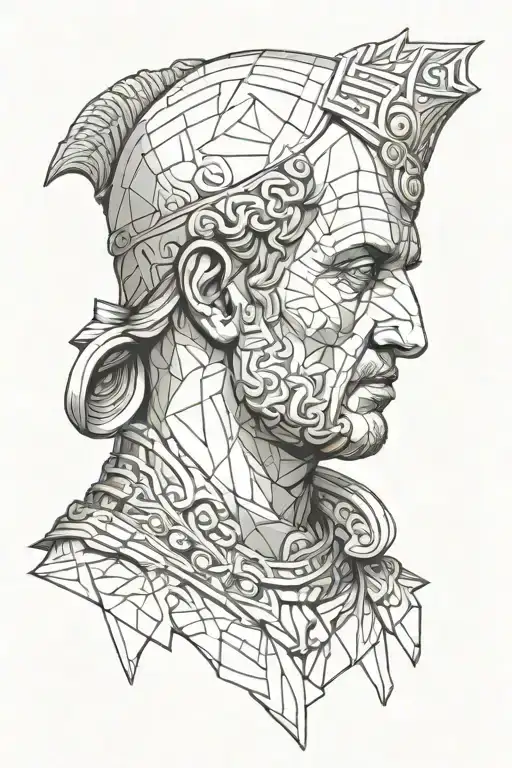 Roman emperor bareheaded like Roman bust sculpture no beard, single face tattoo design idea