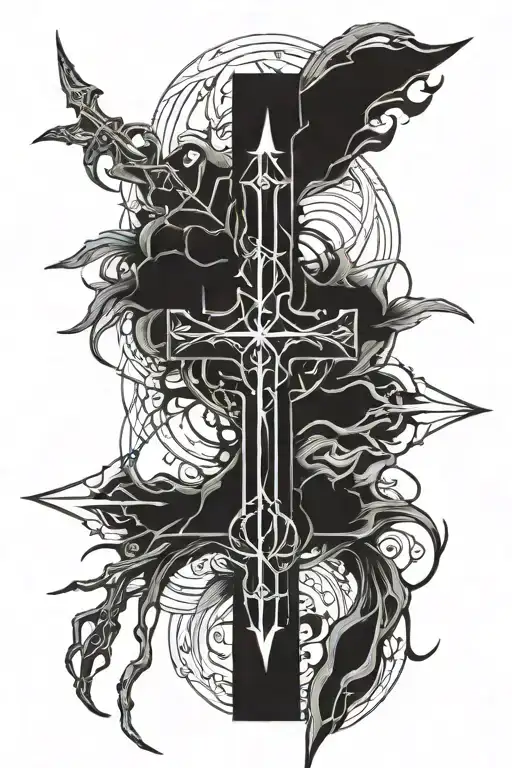 cross ,3 nails like thorns tattoo design idea