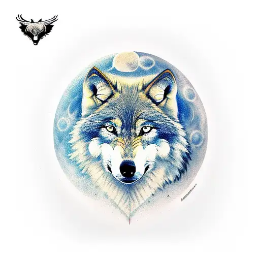wolf with a full moon background  tattoo design idea