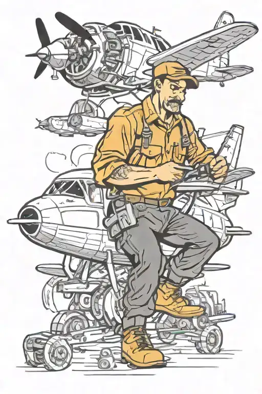 Aircraft mechanic working tattoo design idea
