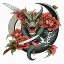dragon and sword with peony tattoo design idea