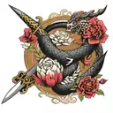 dragon and sword with peony tattoo design idea