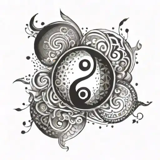 An abstract tattoo design symbolizing intuition and inner wisdom, with yin and yang elements intertwined throughout the design tattoo design idea