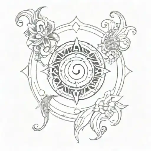 A tattoo design combining symbols of energy and intuition, with a yin and yang symbol at the center representing the balance between mind and body tattoo design idea