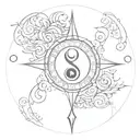 A tattoo design combining symbols of energy and intuition, with a yin and yang symbol at the center representing the balance between mind and body tattoo design idea