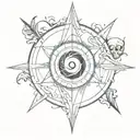 A tattoo design combining symbols of energy and intuition, with a yin and yang symbol at the center representing the balance between mind and body tattoo design idea