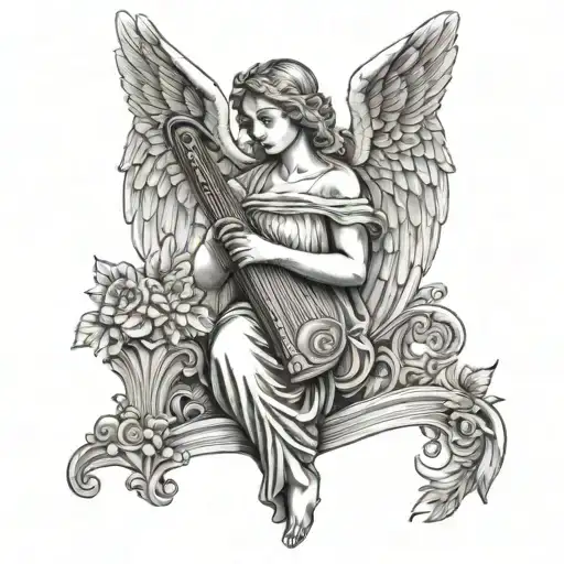 angel with a harp tattoo design idea