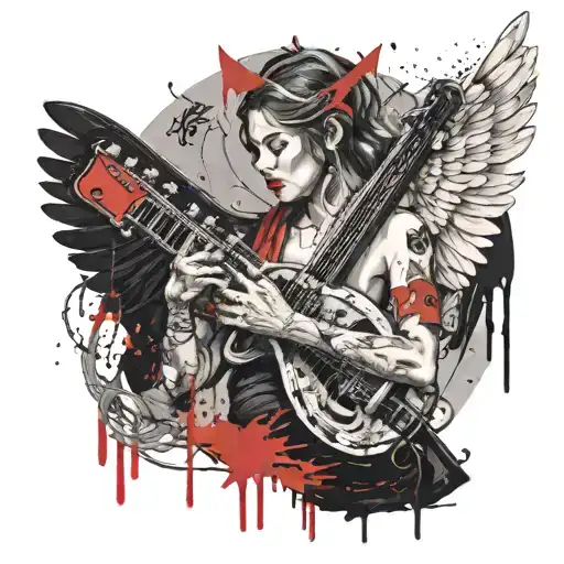 angel with a harp tattoo design idea