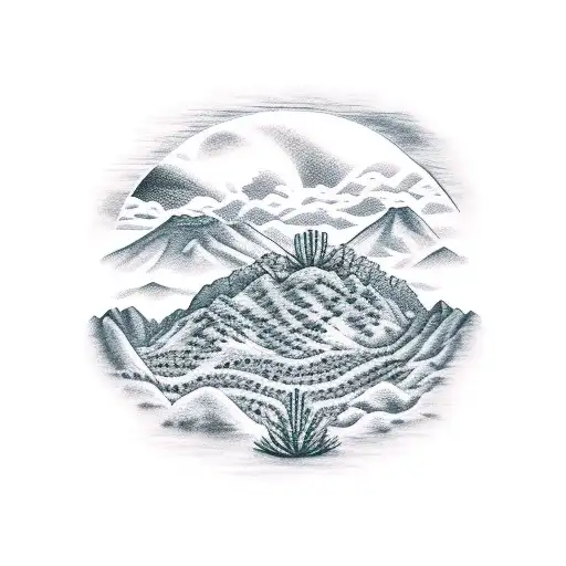Santa catalina mountains including Tucson's sunset, a saguaro cactus, and a diamondback rattlesnake. tattoo design idea