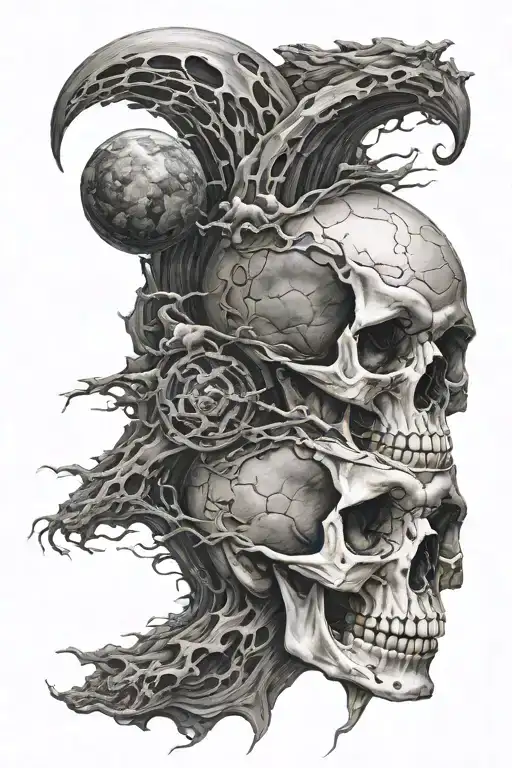  Skull Mysterious and Dark Side of the Moon tattoo design idea