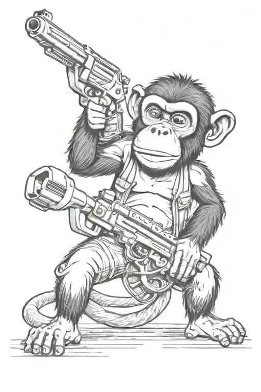 ghetto monkey use the gun morphing tattoo design idea