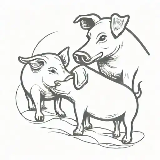 the dog and the pig sat facing each other   tattoo design idea