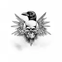 Raven with a skull and an anatomically correct heart tattoo design idea