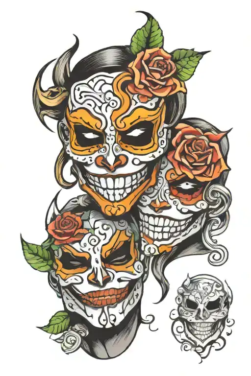 smile now cry later mask tattoo design idea