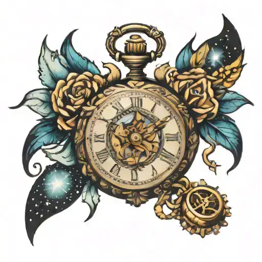 milky way pocket watch tattoo design idea