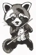 Classy red panda with a monocle playing  the flute.  tattoo design idea