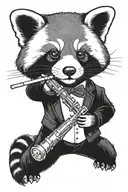 Classy red panda with a monocle playing  the flute.  tattoo design idea