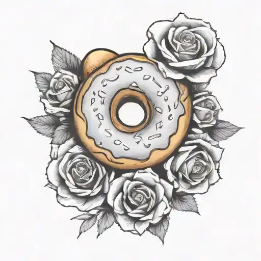 donut with flowers blooming roses dog  tattoo design idea