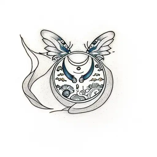 little moon with a moth tattoo design idea