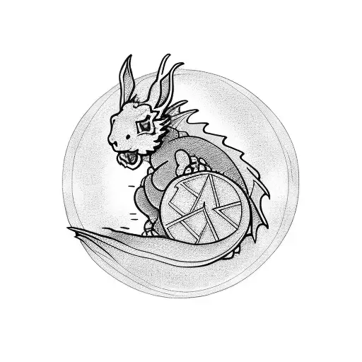 a dragon as a circle surrounds a rabbit and horse tattoo design idea