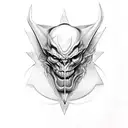 strange devil face with a cigarrete  tattoo design idea