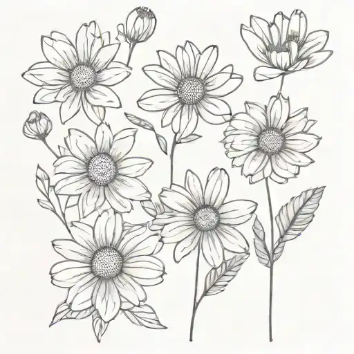 Daisy, cosmo and aster flowers tattoo design idea
