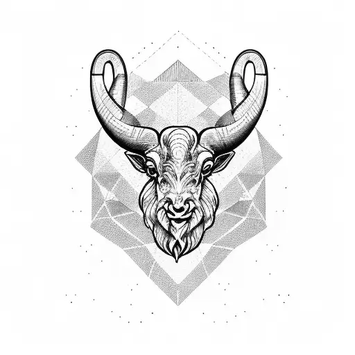 A blackwork tattoo of an Aries ram with circuit board patterns incorporated into its horns tattoo design idea
