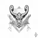 A blackwork tattoo of an Aries ram with circuit board patterns incorporated into its horns tattoo design idea