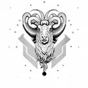 A blackwork tattoo of an Aries ram with circuit board patterns incorporated into its horns tattoo design idea