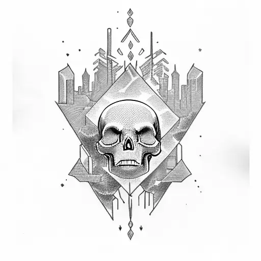 Skyline, skull, heart  tattoo design idea