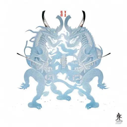 Samurai and ninja dragon brothers  tattoo design idea