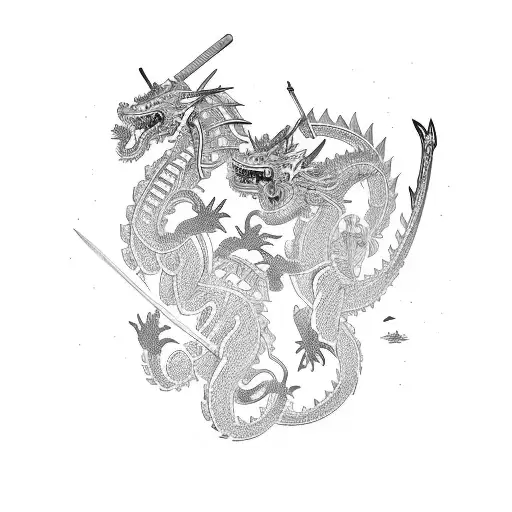Samurai and ninja dragon brothers  tattoo design idea