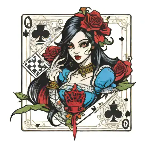 queen playing card alice madness  returns tattoo design idea