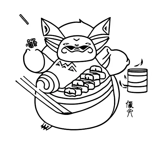 A Japanese-inspired Snorlax eating sushi tattoo design idea