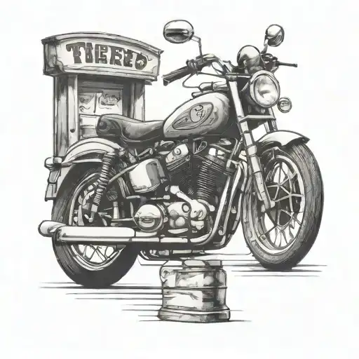 A vintage motorcycle parked outside a bar tattoo design idea