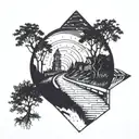 Endless road walking past your past present future tattoo design idea