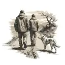 Man and dog walking next to eachother on an endless road  tattoo design idea
