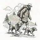 Man and dog walking next to eachother on an endless road  tattoo design idea