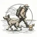 Man and dog walking next to eachother on an endless road  tattoo design idea