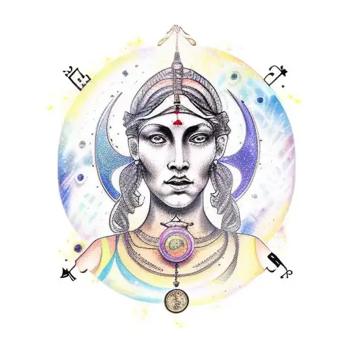 A highly realistic tattoo of the libra horoscope goddess tattoo design idea