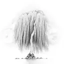  a weeping willow tree hanging over a stone bridge that spans over a river tattoo design idea