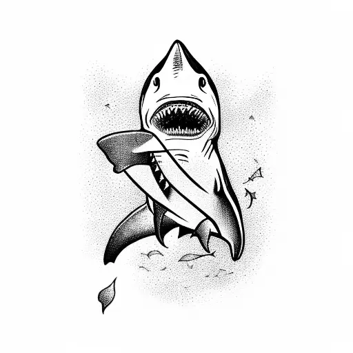Shark drinking wine tattoo design idea