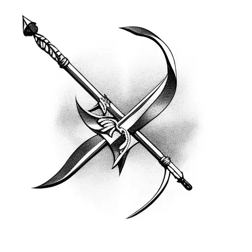 bow and arrow where the arrow is a musical note tattoo design idea