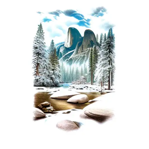 Landscape combining the Rocky mountains and Yosemite National Park tattoo design idea