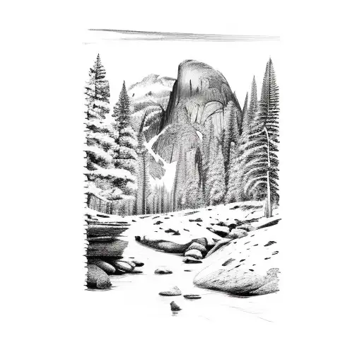 Landscape combining the Rocky mountains and Yosemite National Park tattoo design idea