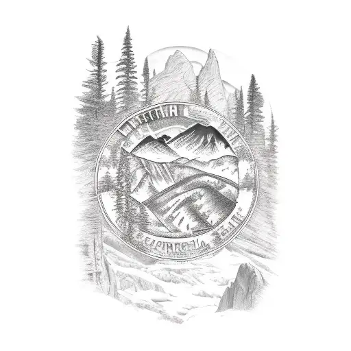 Landscape of Northern California and Yosemite tattoo design idea