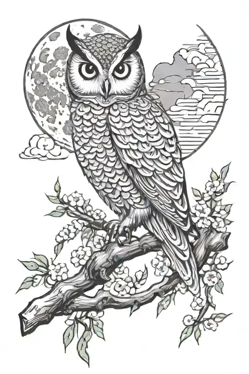 owl sitting and the moon tattoo design idea