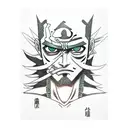 half face Roronoa Zoro half face sasuke tattoo design idea